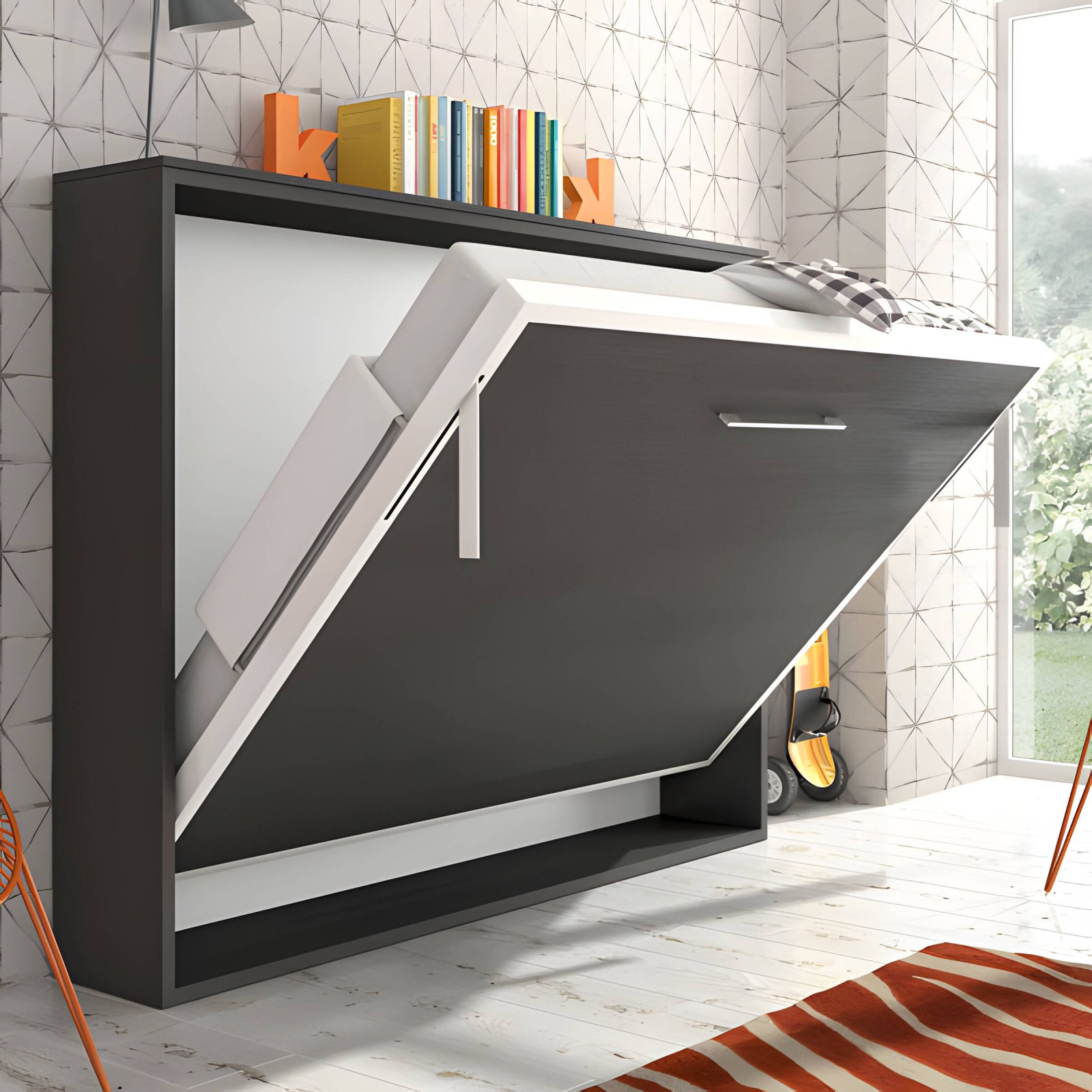 Lit escamotable horizontal pliable disponible en 160 cm de couleur blanc  mat Bim Furniture - Habitium®