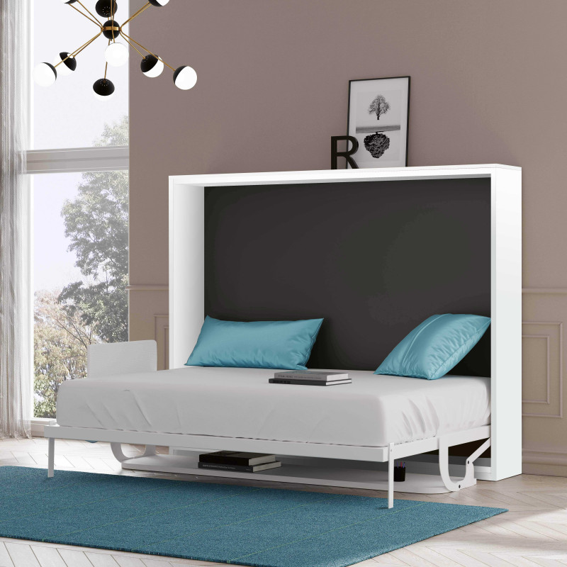 Lit escamotable horizontal 2 places armoire sur-meuble